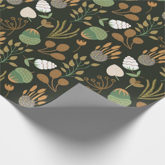 Donkere wortelen en notenpatronen cadeaupapier (Hoek)