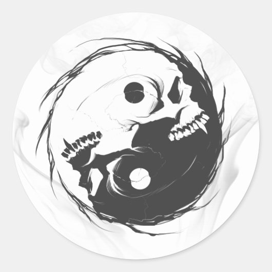 Donkere yin yang religieus symbool ronde sticker (Voorkant)