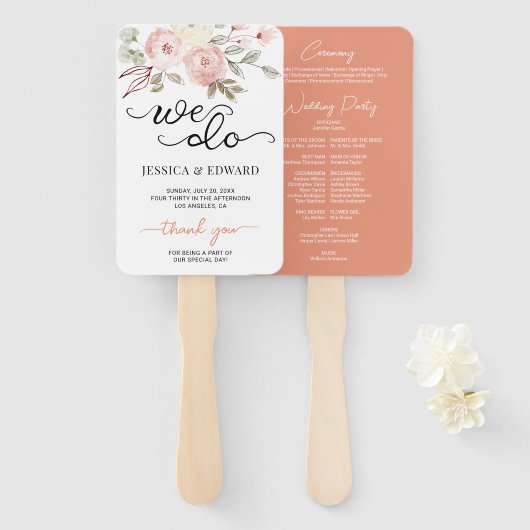 Donkere zalm Bloemen Elegante Huwelijk Modern Prog Handwaaier (Voorkant en achterkant)