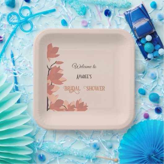 Donkere zalmcrème en Brown Folk Art Shower Papieren Bordje (Feest)