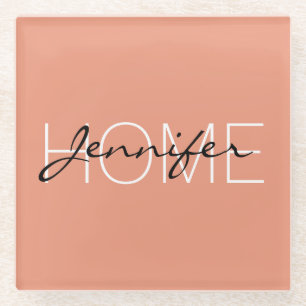 Donkere zalmkleurendemonogram glazen onderzetter