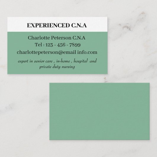 Donkere Zee Green Simple CNA Visitekaartje (Voorkant / Achterkant)