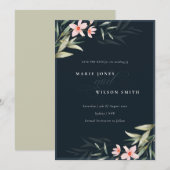 Donkere zeemacht blush Greenery Floral Save the Da Bedankkaart (Voorkant / Achterkant)