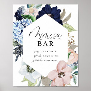 Donkere zeemacht en blush Floral Lijst Mimosa Bar Poster