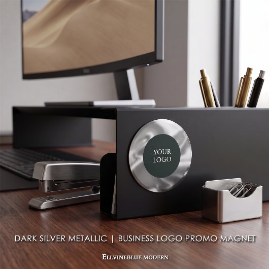 Donkere Zilveren Metallic Zakelijk Logo Promo Magneet
