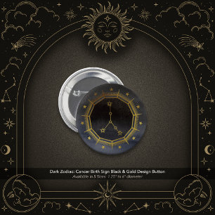 Donkere Zodiac Astrologie: Kanker Zwart & Goud Ron Ronde Button 5,7 Cm