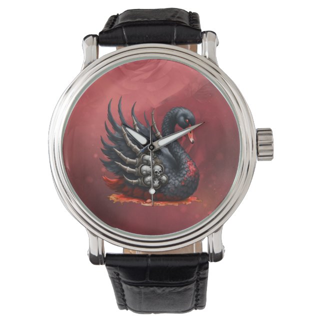 Donkere Zwaan van Botten – Gotische Elegantie  Horloge (Voorkant)