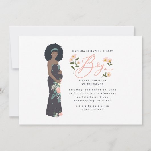 Donkere zwarte aanstaande moeder van een jongetje  (Voorkant)