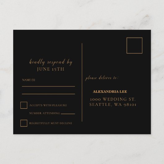 Donkere Zwarte Bloemige Trouw RSVP-ansichtkaart Uitnodiging Briefkaart (Achterkant)