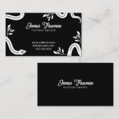 Donkere zwarte en witte bladeren en slangen Tattoo Visitekaartje (Voorkant / Achterkant)