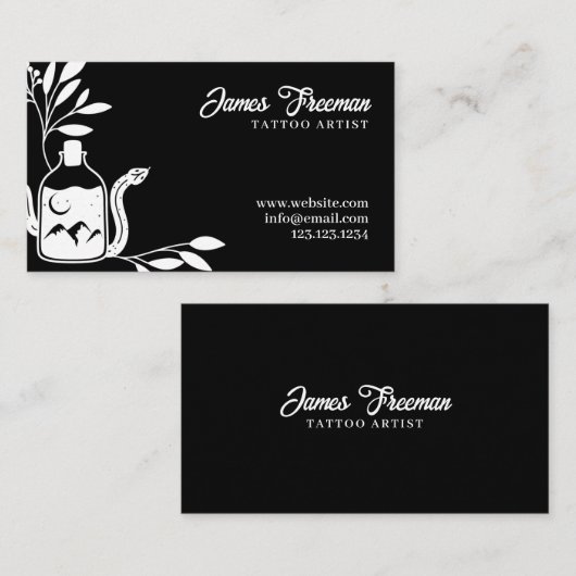Donkere zwarte en witte bladzijden Snake Tattoo ar Visitekaartje (Voorkant / Achterkant)