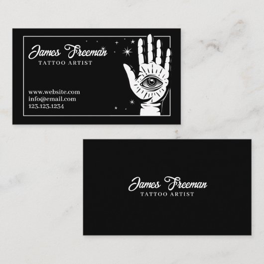 Donkere zwarte en witte handbediende oogkunstenaar visitekaartje (Voorkant / Achterkant)