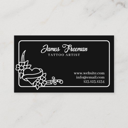 Donkere zwarte en witte hartritmees Tattoo artiest Visitekaartje (Voorkant)