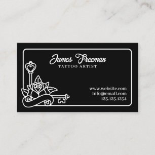 Donkere zwarte en witte rozentoetsen Tattoo arties Visitekaartje