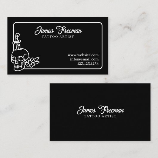 Donkere zwarte en witte schedel Eeuwige Tattoo art Visitekaartje (Voorkant / Achterkant)