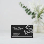 Donkere zwarte en witte schedel Tice Tattoo arties Visitekaartje (Staand voorkant)