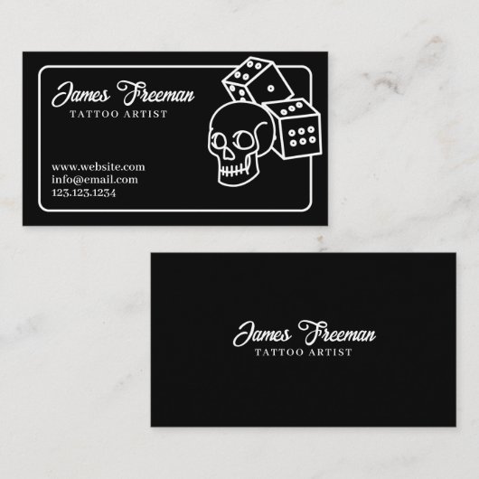 Donkere zwarte en witte schedel Tice Tattoo arties Visitekaartje (Voorkant / Achterkant)