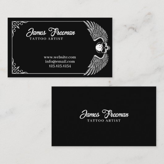Donkere zwarte en witte vleugels Tattoo kunstenaar Visitekaartje (Voorkant / Achterkant)