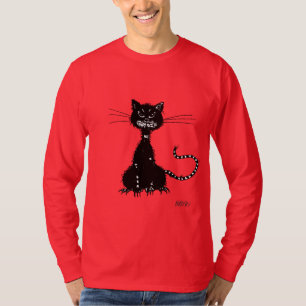 Donkere zwarte kat met zwarte kat met lange besche t-shirt