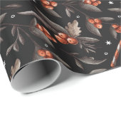 Donkere zwarte  Kijk Winter Berry Candy Cane Cadeaupapier (Rol Hoek)