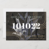 Donkere zwarte Moody botanische bruiloft bespaart Save The Date (Voorkant)