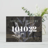 Donkere zwarte Moody botanische bruiloft bespaart Save The Date (Staand voorkant)