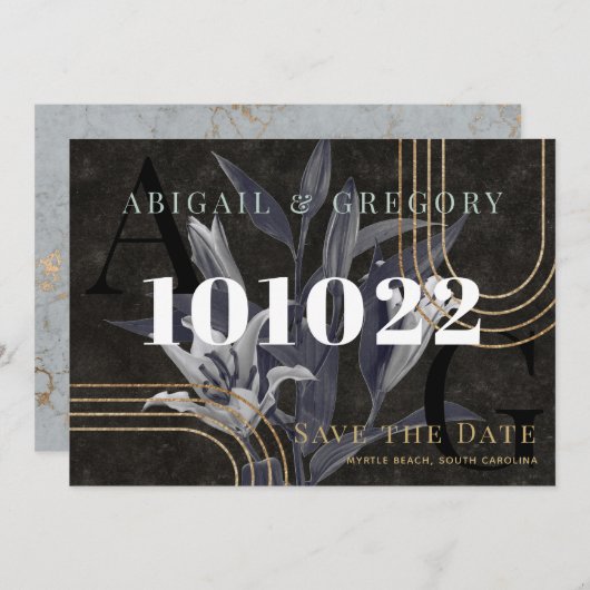 Donkere zwarte Moody botanische bruiloft bespaart Save The Date (Voorkant / Achterkant)
