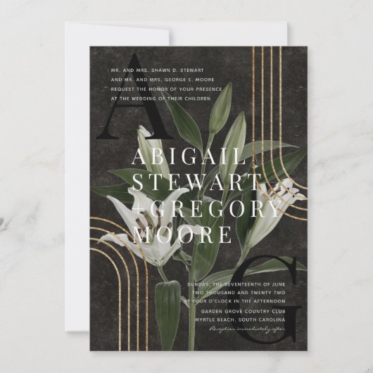 Donkere zwarte Moody Green botanische bruiloft Kaart (Voorkant)
