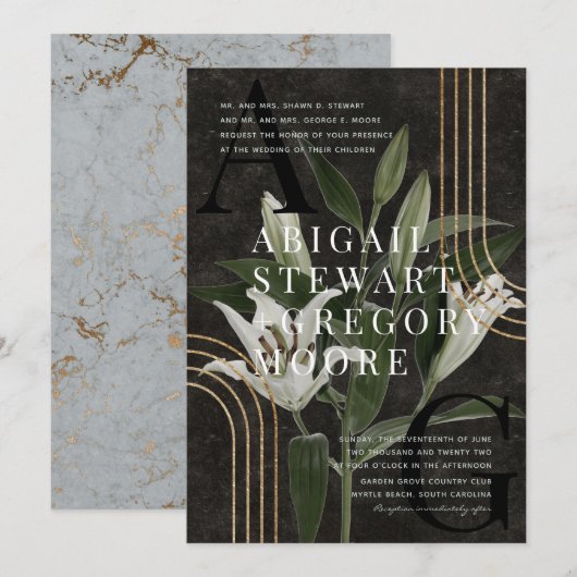 Donkere zwarte Moody Green botanische bruiloft Kaart (Voorkant / Achterkant)