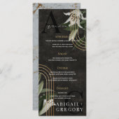 Donkere zwarte Moody Green botanische bruiloft Menu (Voorkant / Achterkant)