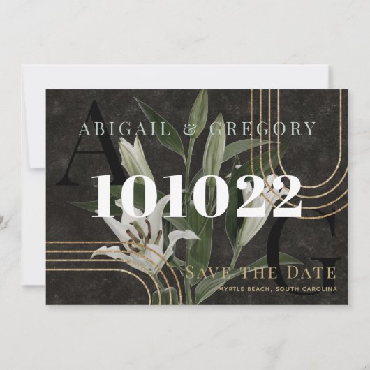 Donkere zwarte Moody Green botanische bruiloft Save The Date (Voorkant)