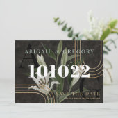 Donkere zwarte Moody Green botanische bruiloft Save The Date (Staand voorkant)