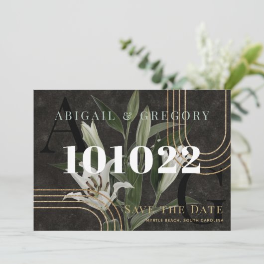 Donkere zwarte Moody Green botanische bruiloft Save The Date (Staand voorkant)