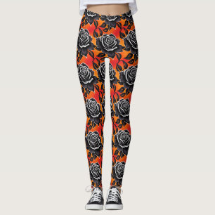 Donkere Zwarte Rozen Met Witte Contouren Leggings