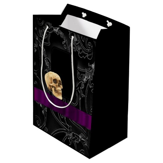 Donkere zwarte schedel met een donkere vlek medium cadeauzakje (Achterkant Gekanteld)