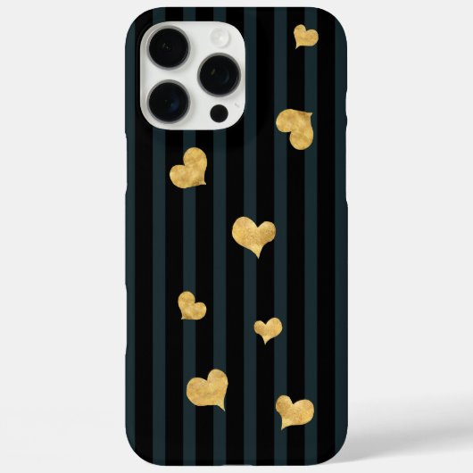 Donkere zwarte streep gouden harten Case-Mate iPhone case (Achterkant)
