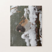 Donkereogige Junco Sparrow Songbird op Snowy Fence Legpuzzel (Verticaal)