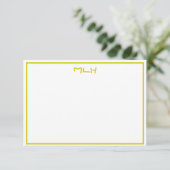 Donkergeel en witte monogrammed Flat Note Kaart (Staand voorkant)