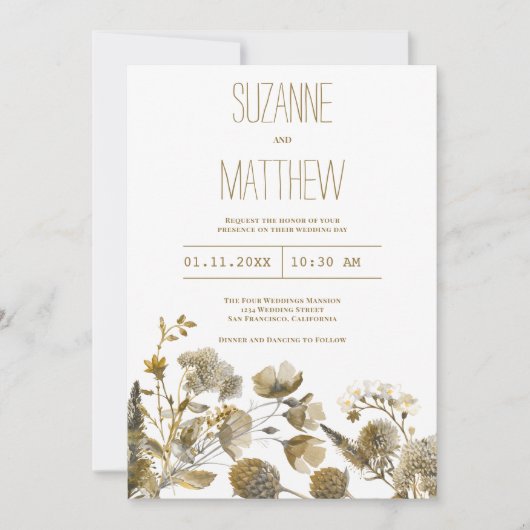 Donkergeel ivoor wit bruin bloemenbruin Bruiloft Kaart (Voorkant)