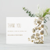 Donkergeel ivoor wit bruin bloemig Dank U Kaart (Staand voorkant)
