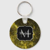 Donkergeel zwart abstract sterrenstelsel Monogram  Sleutelhanger (Voorkant)