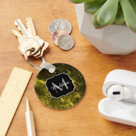 Donkergeel zwart abstract sterrenstelsel Monogram  Sleutelhanger