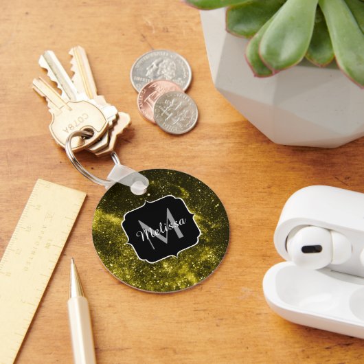 Donkergeel zwart abstract sterrenstelsel Monogram  Sleutelhanger (Bureau)