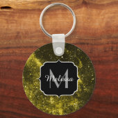 Donkergeel zwart abstract sterrenstelsel Monogram  Sleutelhanger (Voorkant)