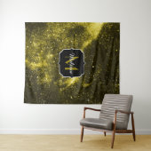Donkergeel zwart abstract sterrenstelsel Monogram Wandkleed (In Situ (horizontaal))