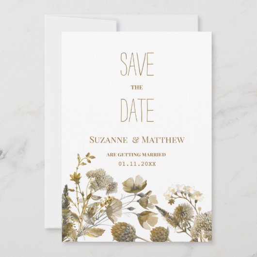 Donkergele ivoorwitte bruine flora Save the Date Kaart (Voorkant)