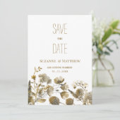 Donkergele ivoorwitte bruine flora Save the Date Kaart (Staand voorkant)