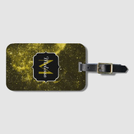 Donkergele zwarte abstracte melkweg Monogram Bagagelabel