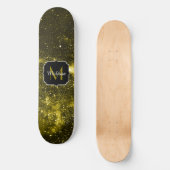 Donkergele zwarte abstracte melkweg Monogram Persoonlijk Skateboard (Voorkant)