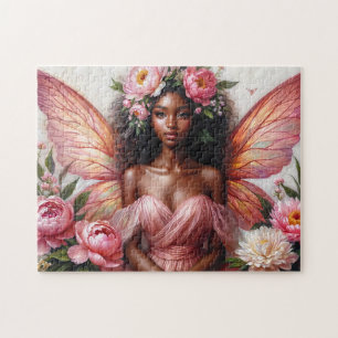 Donkergetinte fee met roze vleugels Art Legpuzzel